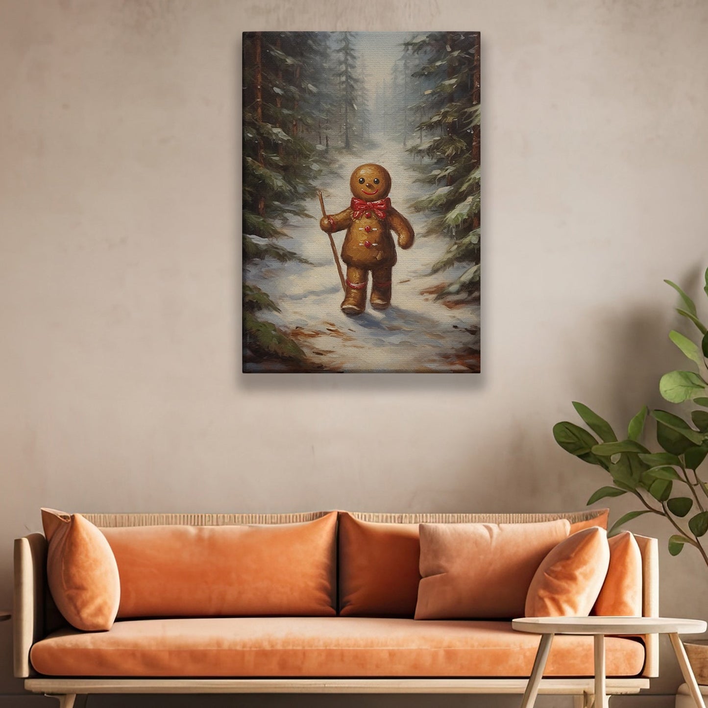 Gingerbread Hiker In The Forest, Gingerbread Canvas Painting, Xmas Wall Art Decor - Gingerbread Poster Gift