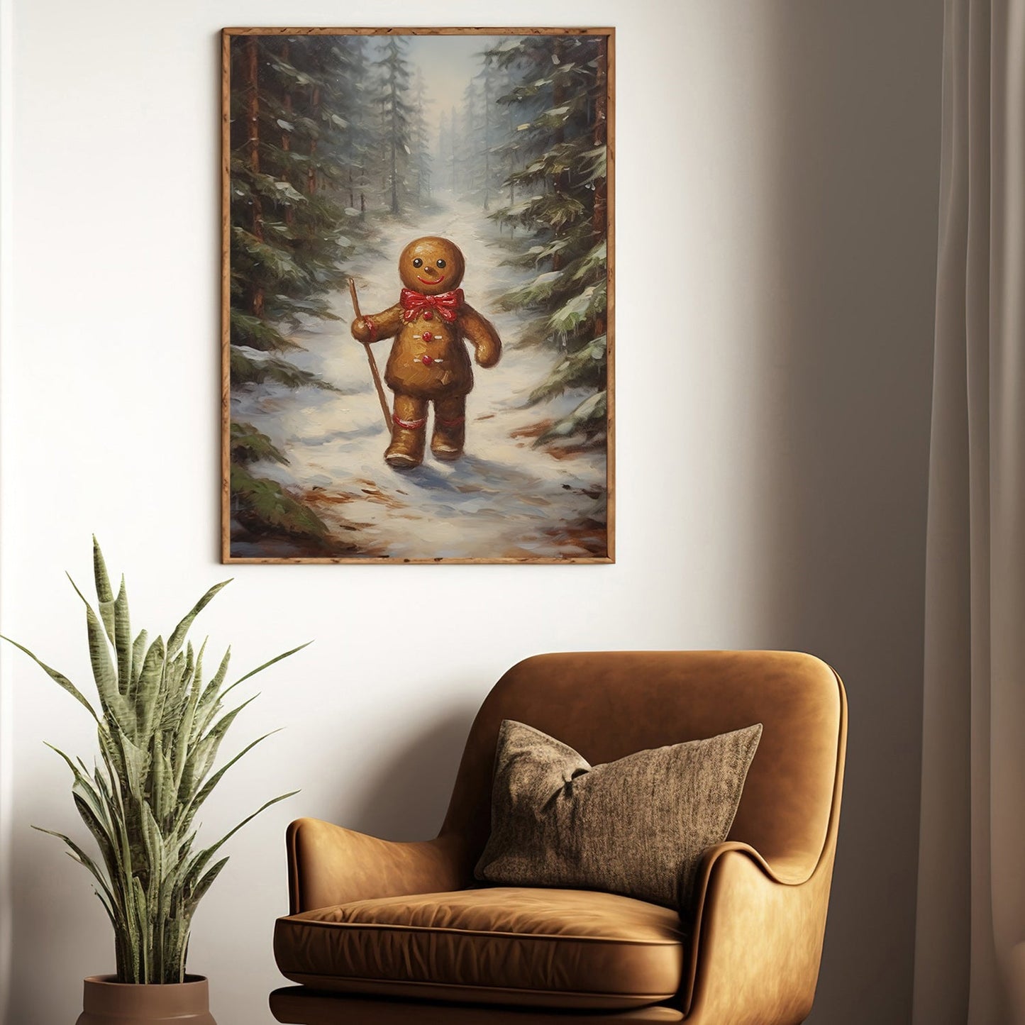 Gingerbread Hiker In The Forest, Gingerbread Canvas Painting, Xmas Wall Art Decor - Gingerbread Poster Gift