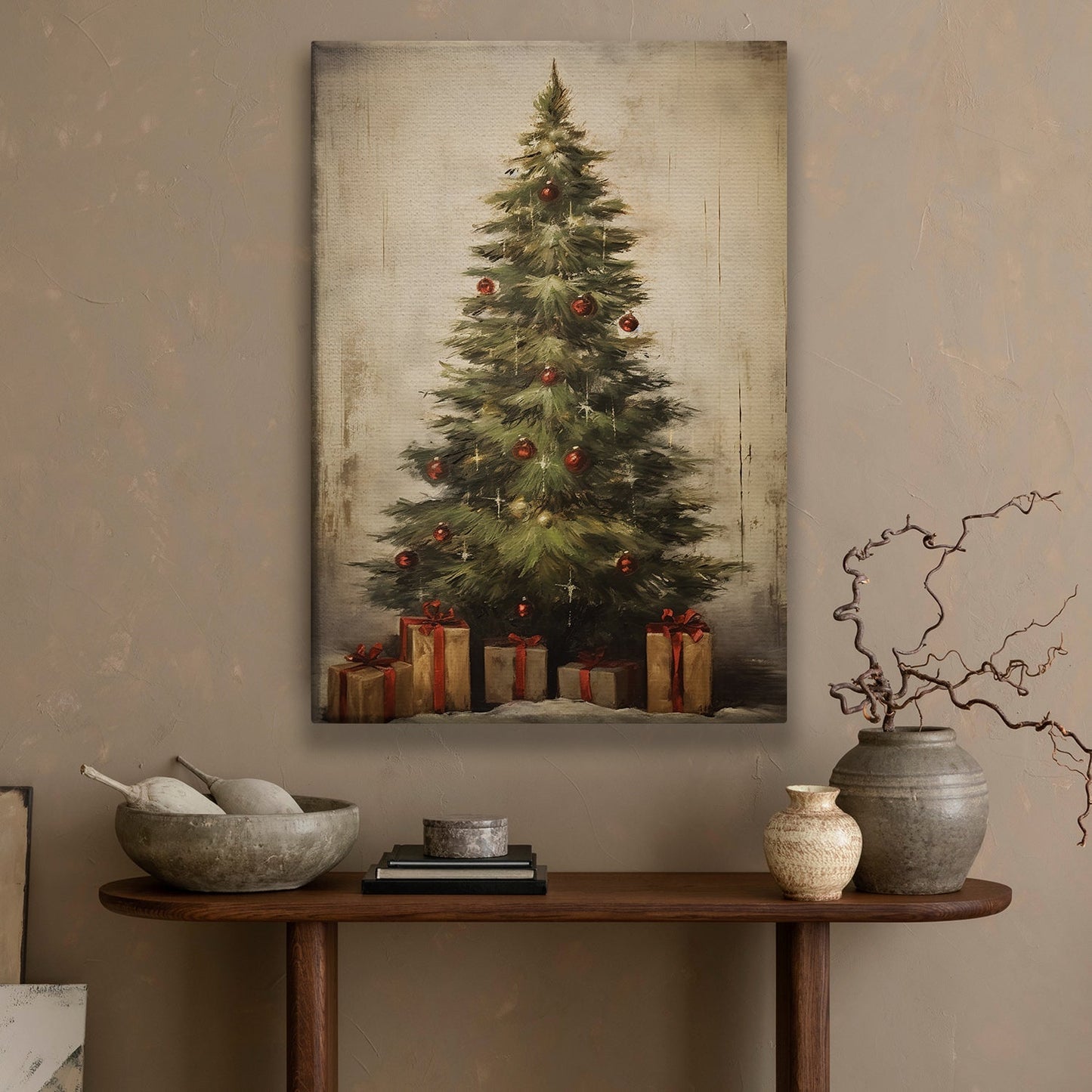 Christmas Tree And Gifts, Christmas Tree Canvas Painting, Xmas Wall Art Decor - Christmas Poster Gift