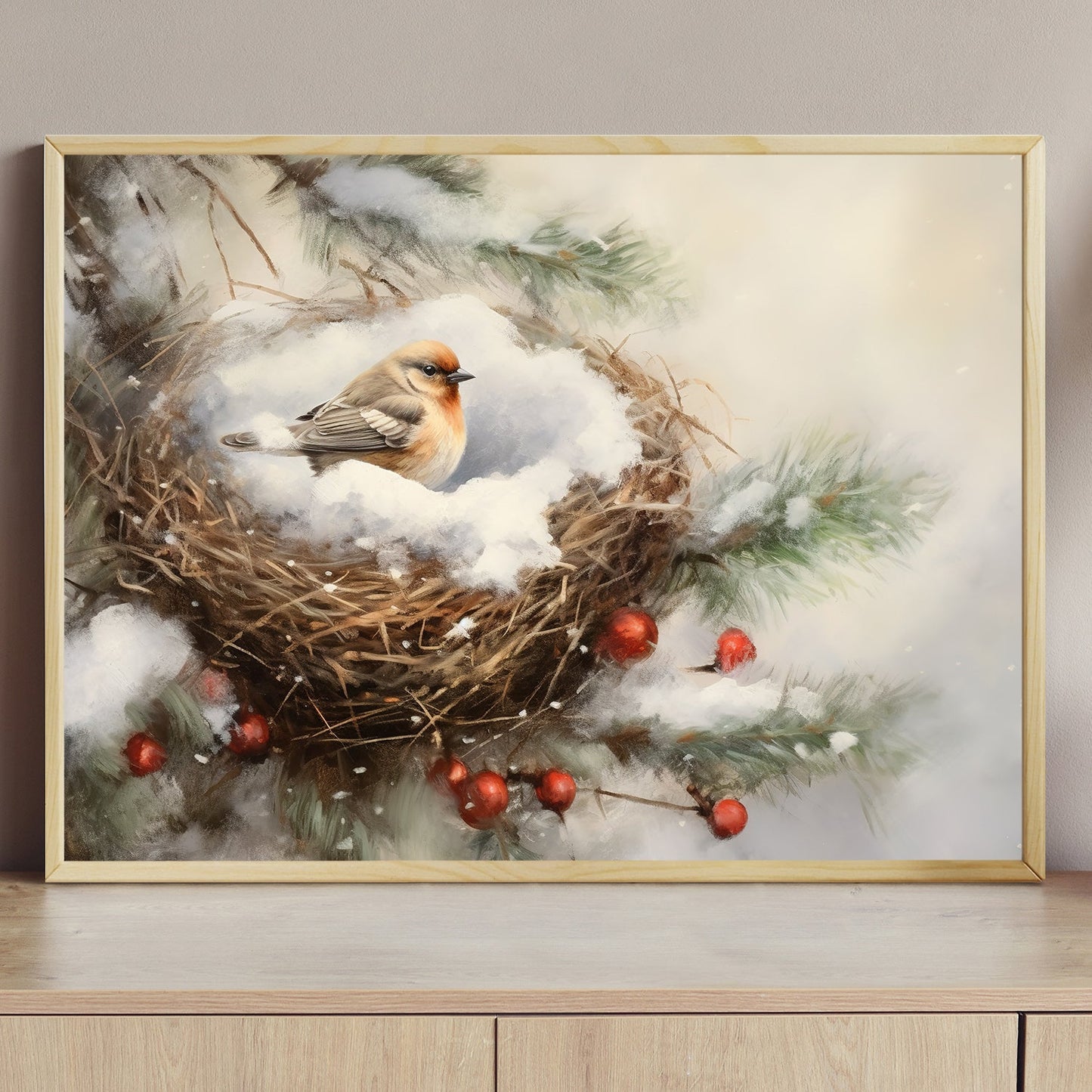 The Peace Of Birds In Their Nests, Bird Canvas Painting, Wall Art Decor - Bird Poster Gift