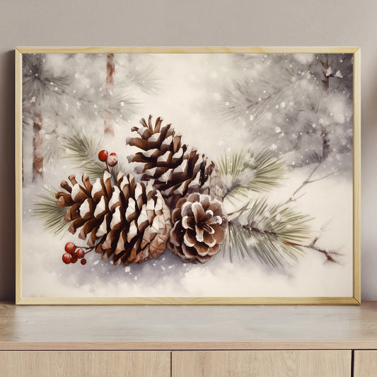 Pine Cones In Mid Winter, Pine Cones Canvas Painting, Wall Art Decor - Pine Cones Poster Gift