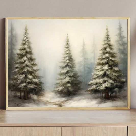 Christmas Tree On Winter, Christmas Tree Canvas Painting, Xmas Wall Art Decor - Christmas Poster Gift