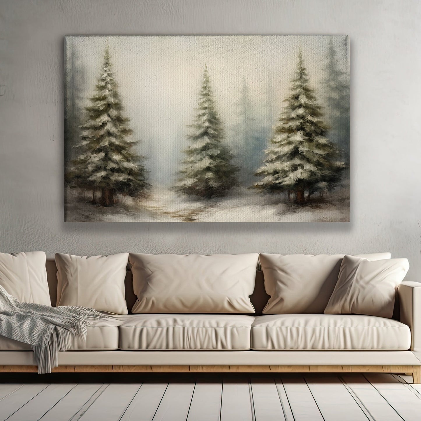 Christmas Tree On Winter, Christmas Tree Canvas Painting, Xmas Wall Art Decor - Christmas Poster Gift