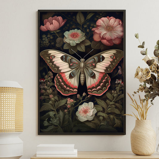 Butterfly In The Garden Flowers, Butterfly Canvas Painting, Wall Art Decor - Poster Gift For Butterfly Lovers