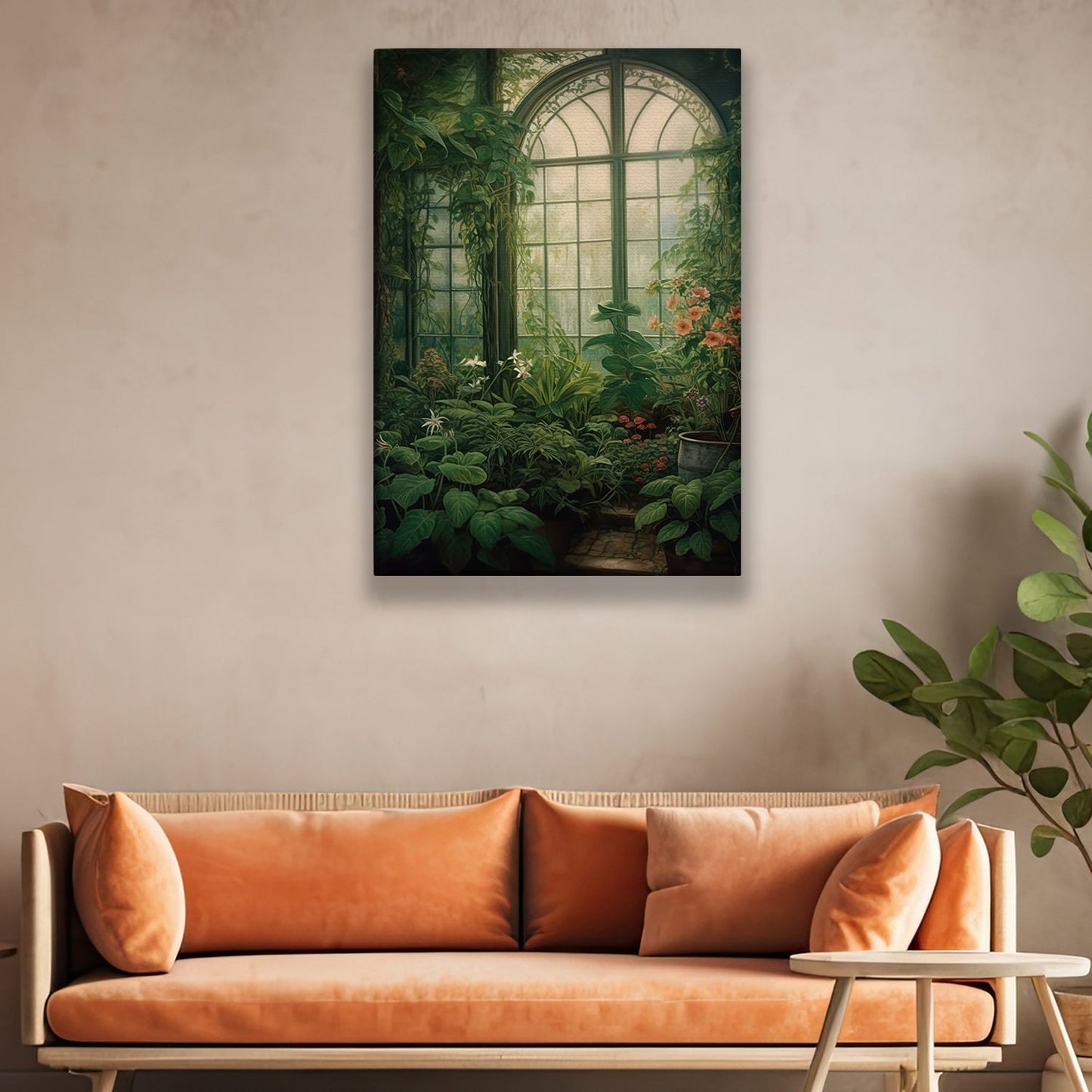 A Lush Conservatory's Quiet Allure, Garden Canvas Painting, Wall Art Decor - Garden House Poster Gift