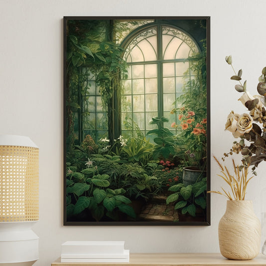 A Lush Conservatory's Quiet Allure, Garden Canvas Painting, Wall Art Decor - Garden House Poster Gift