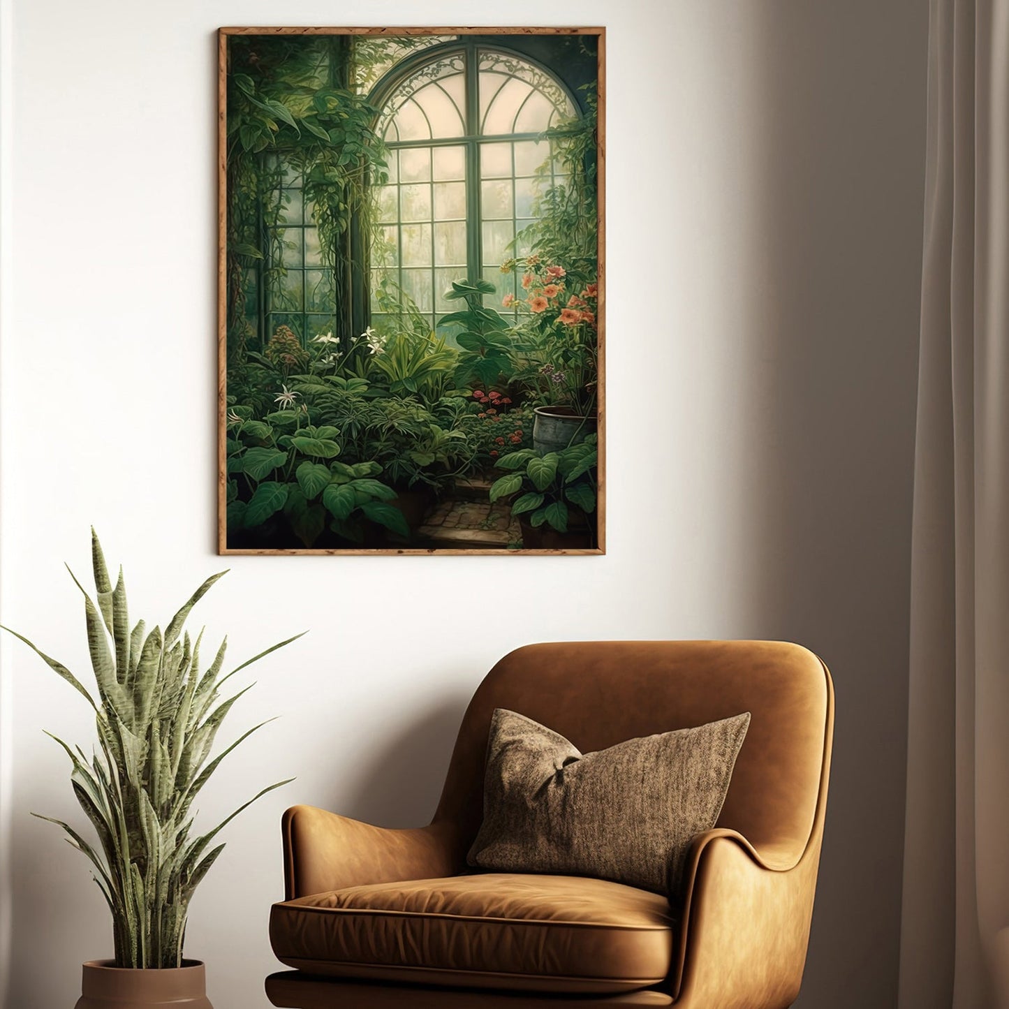 A Lush Conservatory's Quiet Allure, Garden Canvas Painting, Wall Art Decor - Garden House Poster Gift