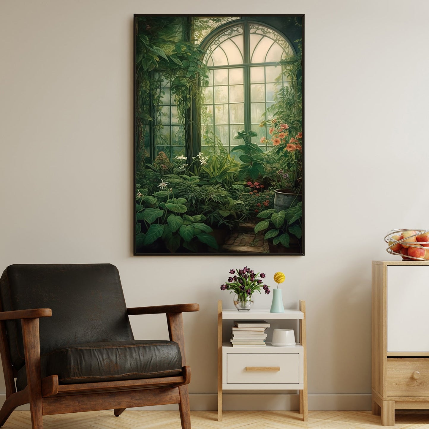 A Lush Conservatory's Quiet Allure, Garden Canvas Painting, Wall Art Decor - Garden House Poster Gift