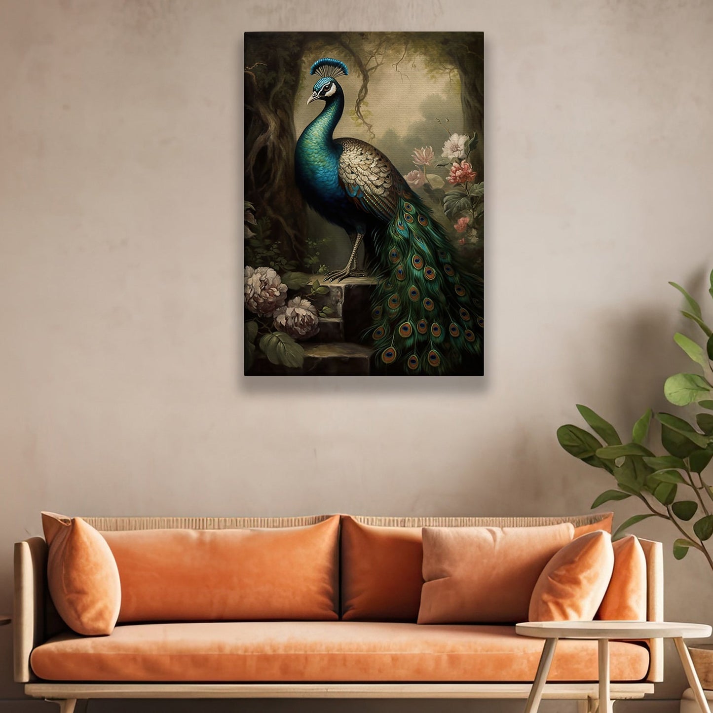 Sovereign Of The Woodland Realm, Peacock Canvas Painting, Wall Art Decor - Victorian Peacock Poster Gift