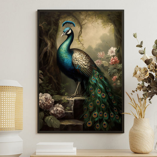 Sovereign Of The Woodland Realm, Peacock Canvas Painting, Wall Art Decor - Victorian Peacock Poster Gift