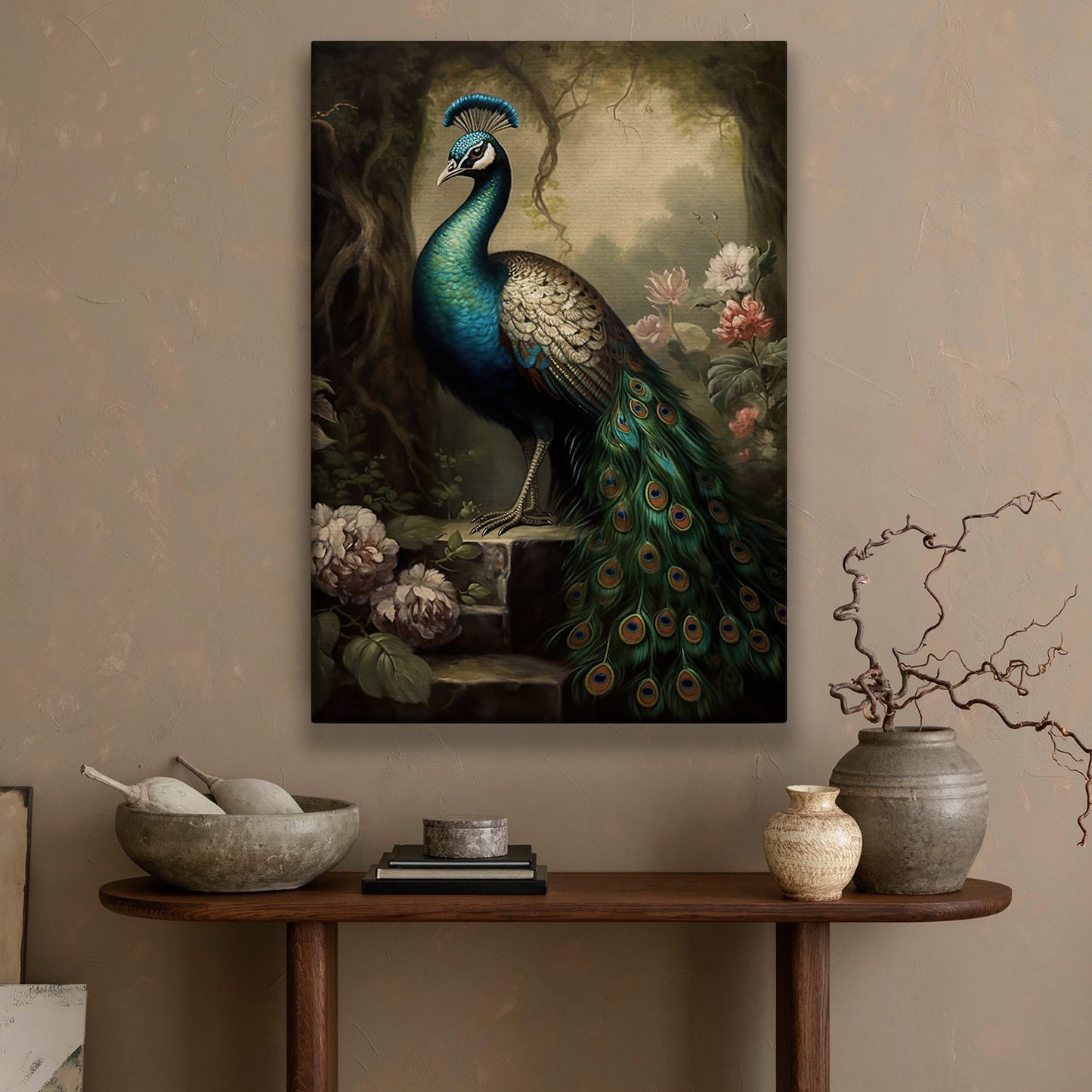 Sovereign Of The Woodland Realm, Peacock Canvas Painting, Wall Art Decor - Victorian Peacock Poster Gift