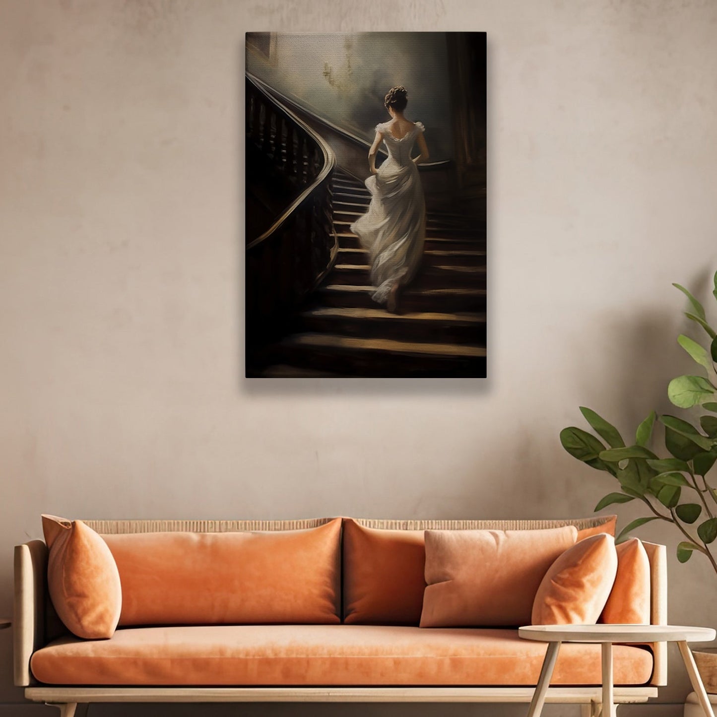 The Princess Is Going Up The Stairs, Princess Canvas Painting, Wall Art Decor - Princess Poster Gift