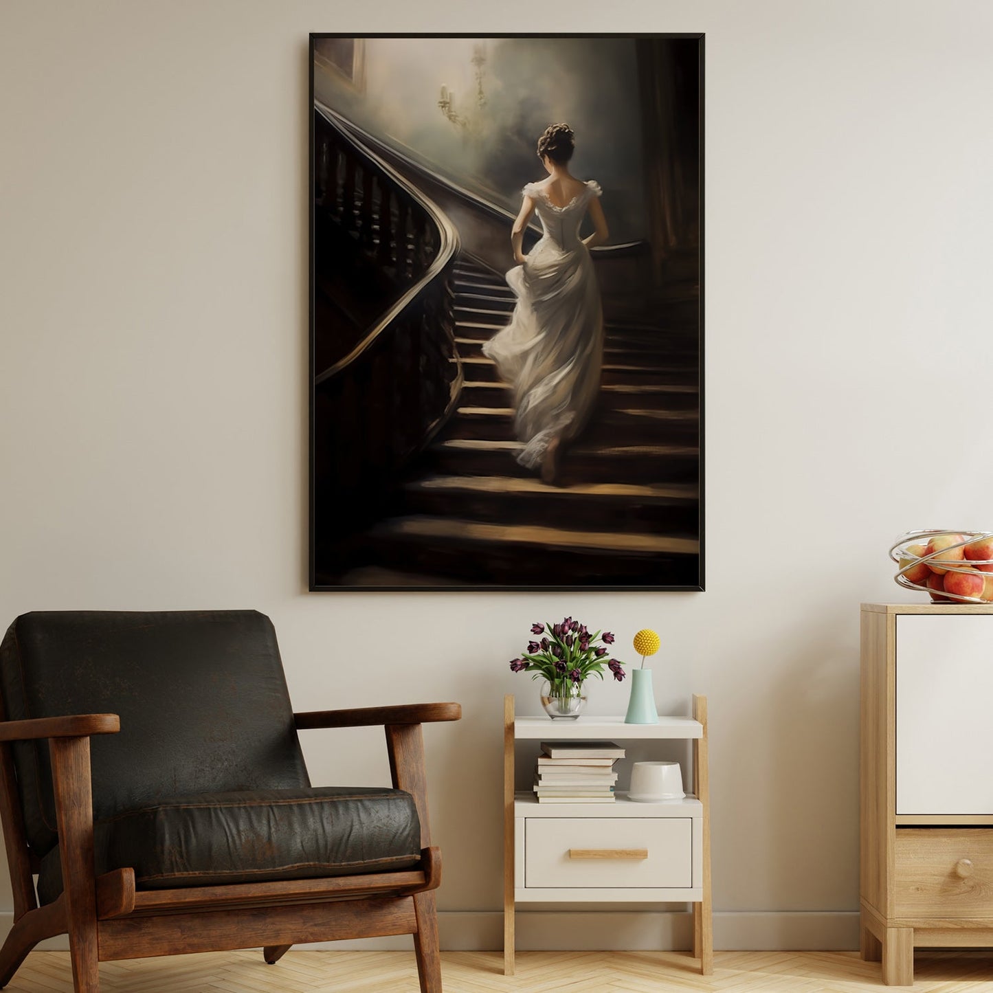 The Princess Is Going Up The Stairs, Princess Canvas Painting, Wall Art Decor - Princess Poster Gift