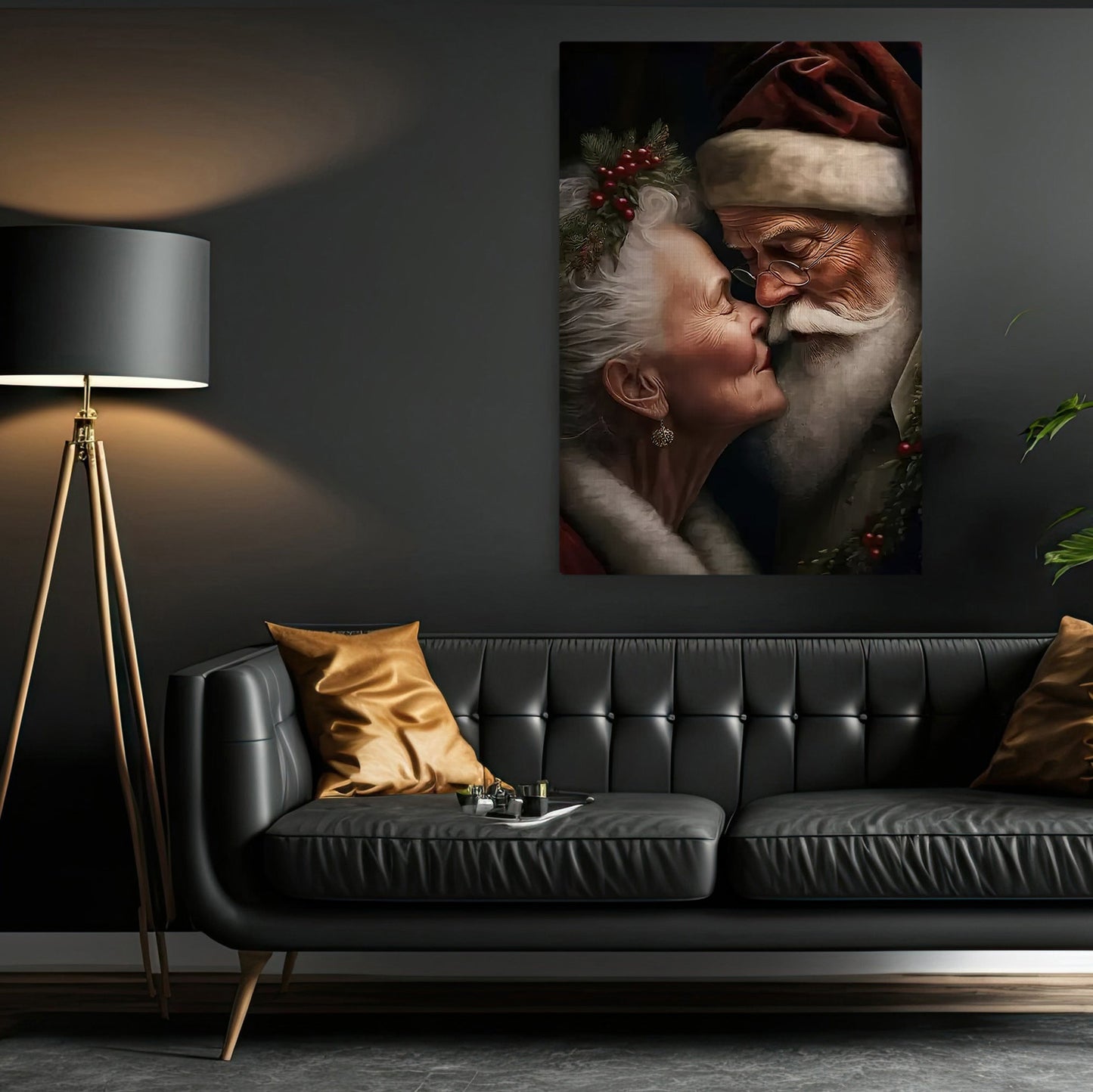 Couple Santa Claus With Love, Santa Claus Christmas Canvas Painting, Xmas Wall Art Decor - Christmas Poster Gift