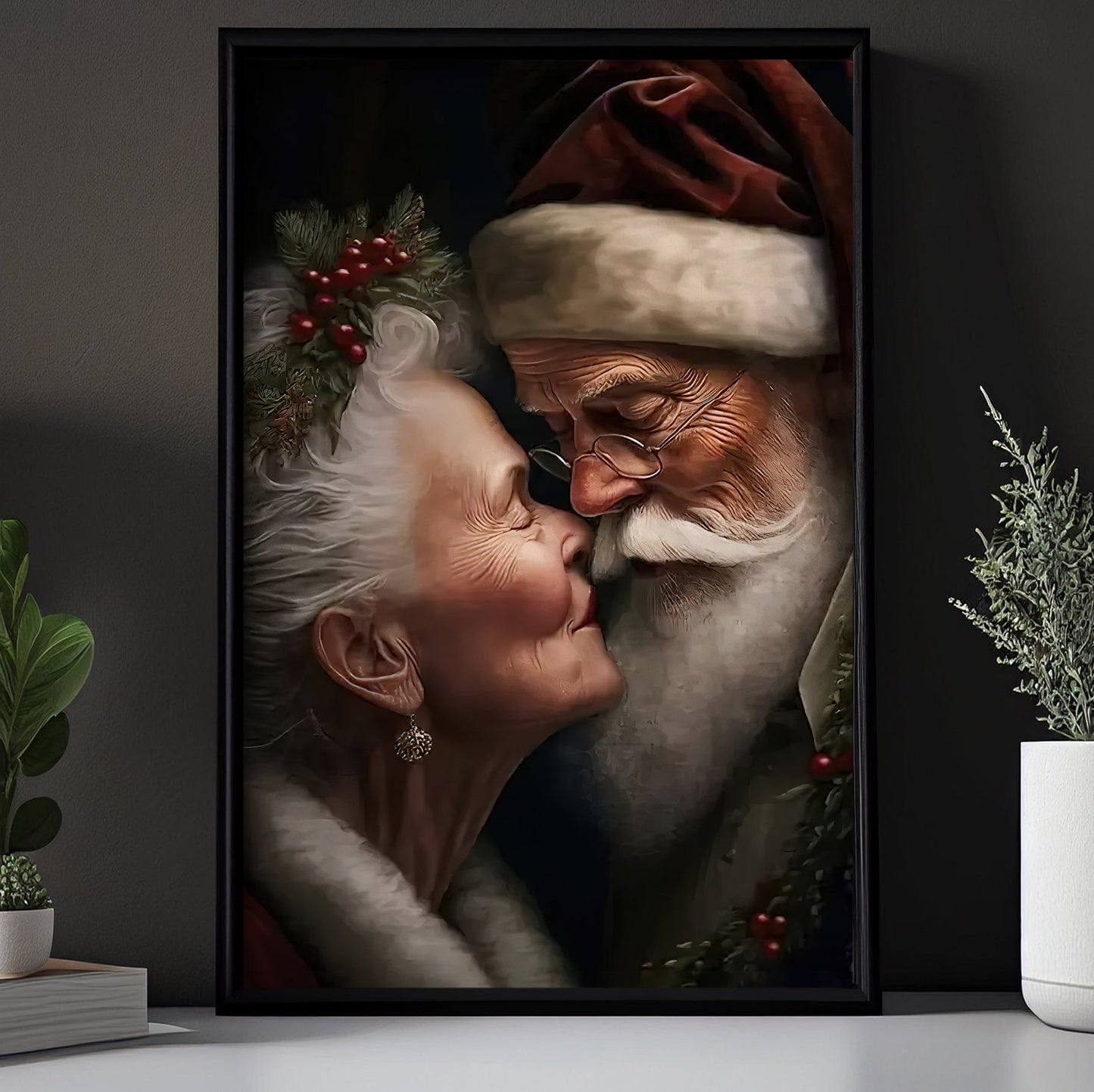 Couple Santa Claus With Love, Santa Claus Christmas Canvas Painting, Xmas Wall Art Decor - Christmas Poster Gift