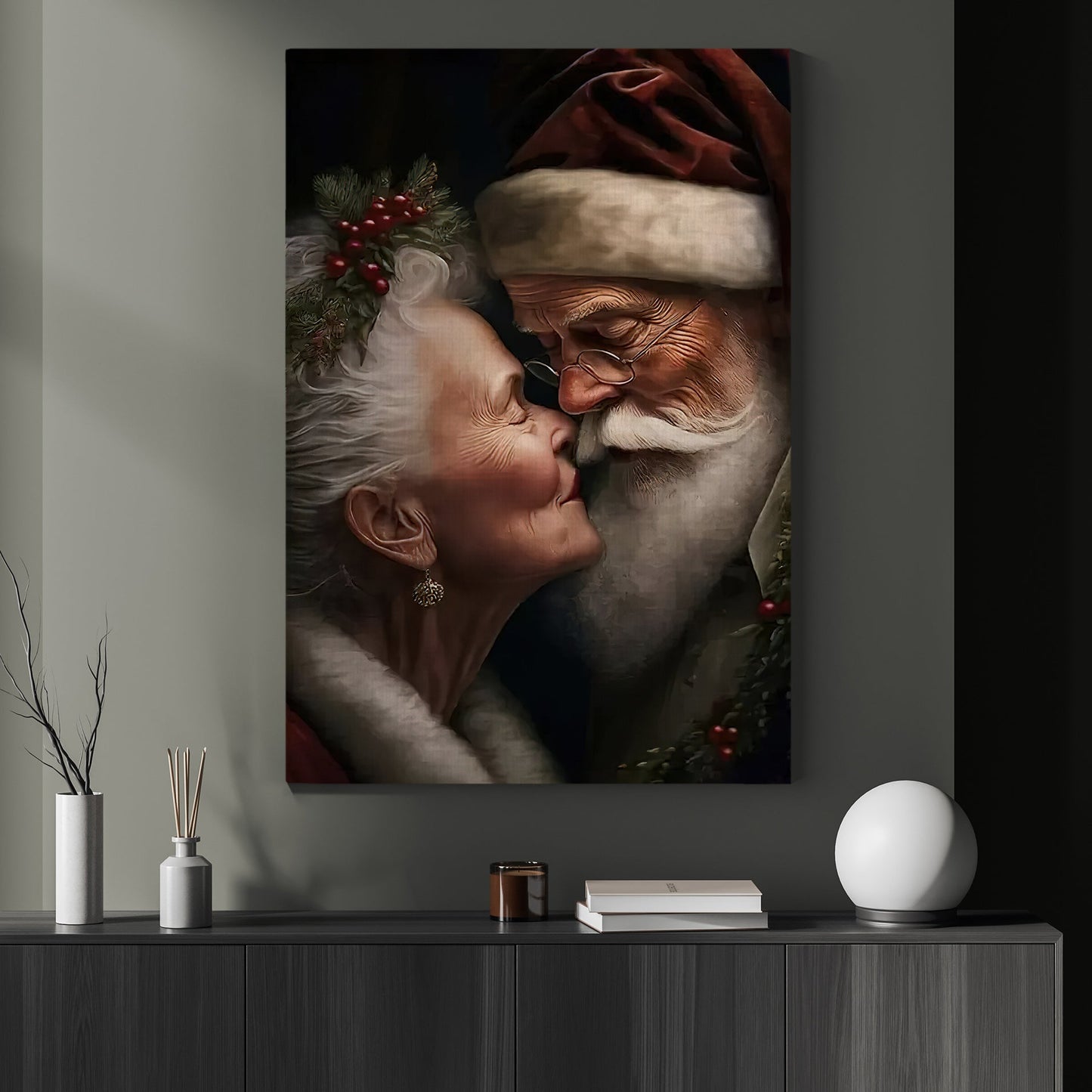 Couple Santa Claus With Love, Santa Claus Christmas Canvas Painting, Xmas Wall Art Decor - Christmas Poster Gift