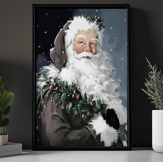 Vintage Portrait Santa Winter, Santa Claus Christmas Canvas Painting, Xmas Wall Art Decor - Christmas Poster Gift