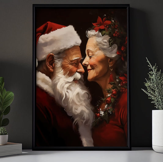 Everlasting Yuletide Love, Couple Santa Claus Christmas Canvas Painting, Xmas Wall Art Decor - Christmas Poster Gift