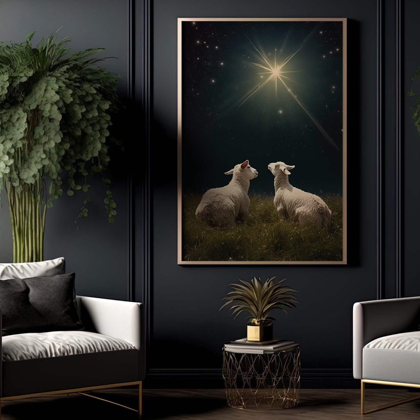 Two Goats Look At The Star, Goat Canvas Painting, Wall Art Decor - Goat Poster Gift