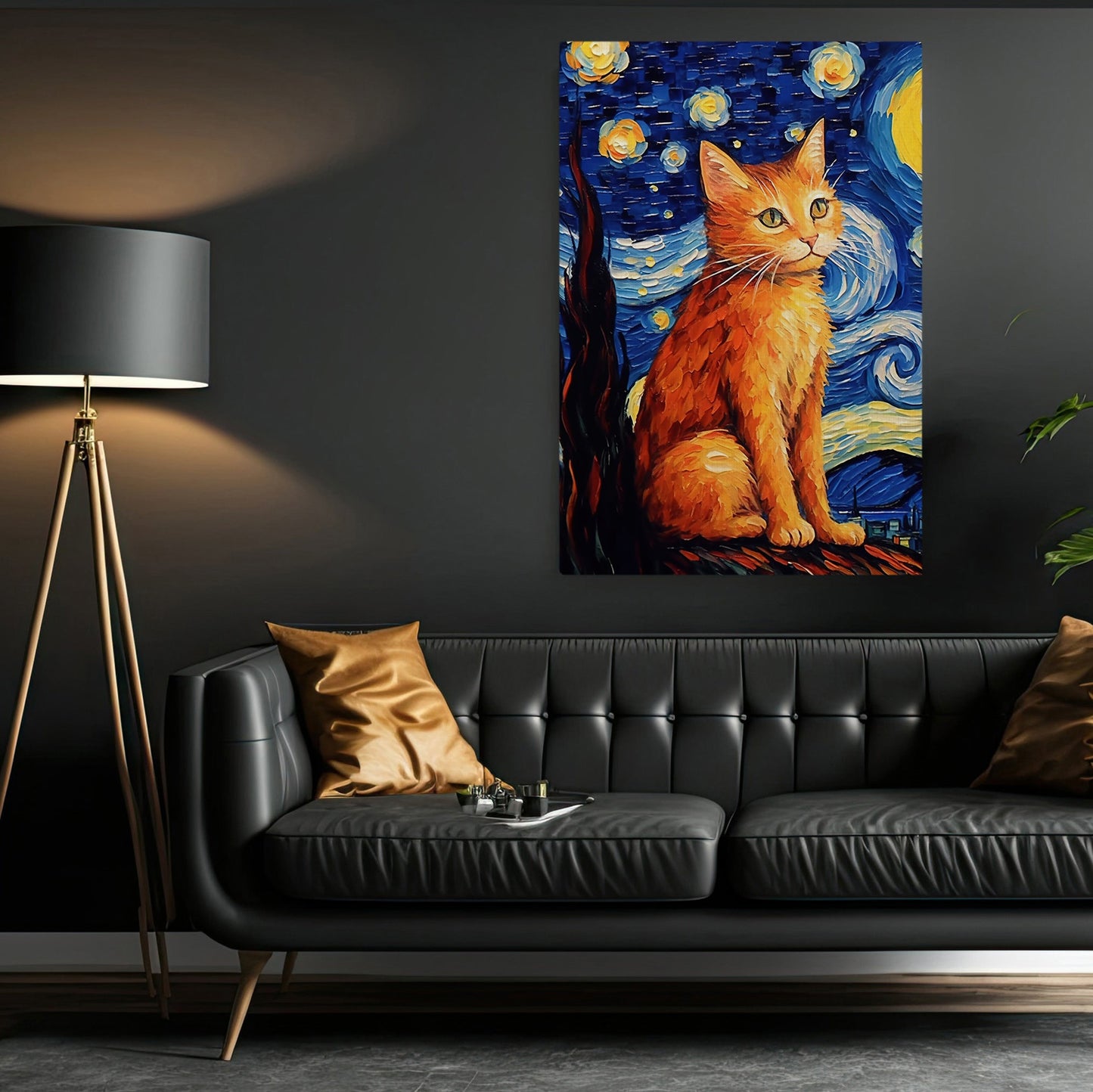 Starry Night Cat On The Tree, Cat Canvas Painting, Van Gogh Wall Art Decor - Cat Poster Gift