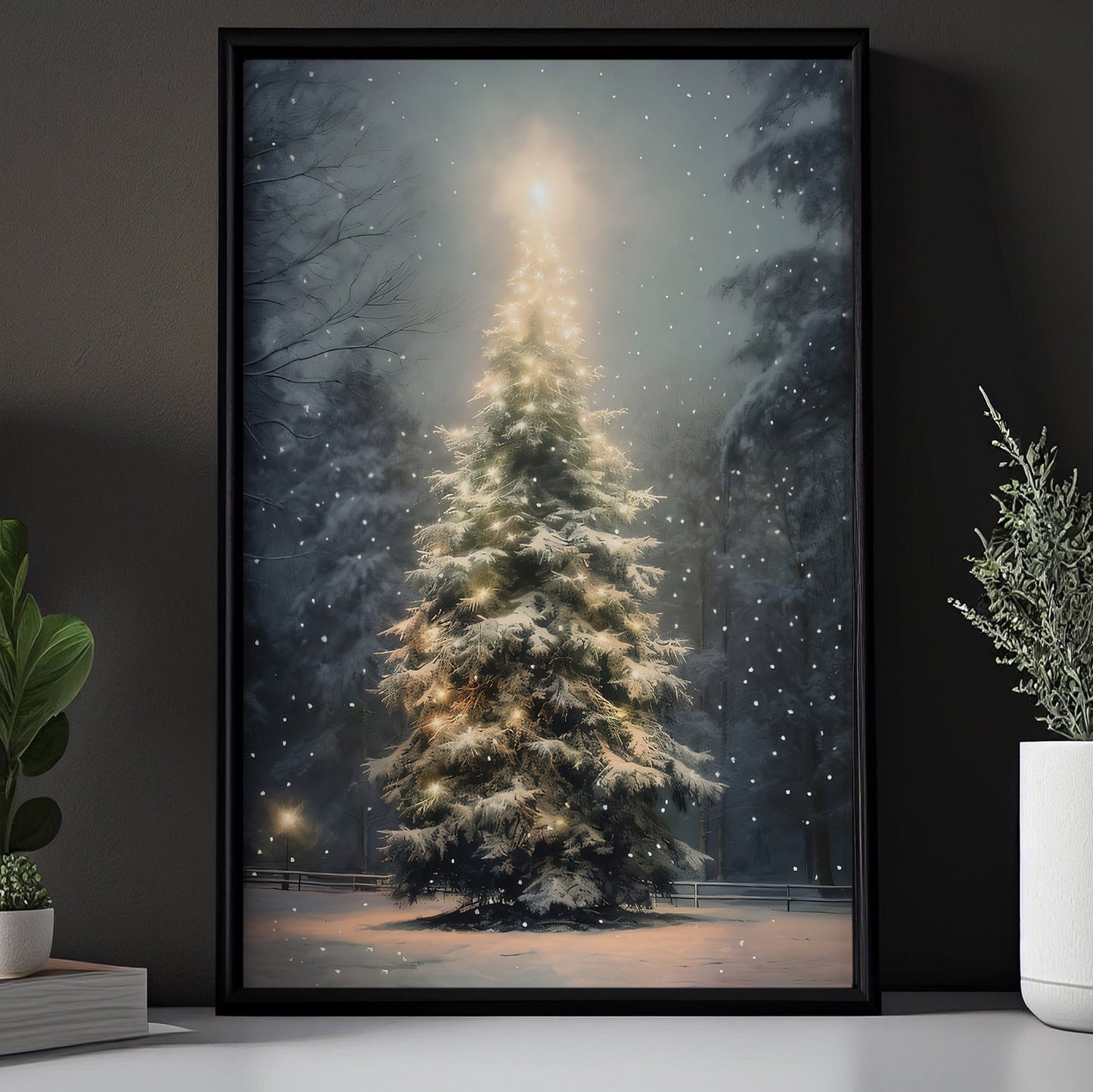 Christmas Tree Brighten On Winter, Canvas Painting, Xmas Wall Art Decor - Christmas Poster Gift