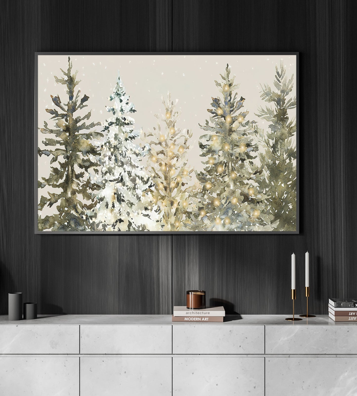 Neutral Winter Forest, Forest Canvas Painting, Xmas Wall Art Decor - Christmas Poster Gift