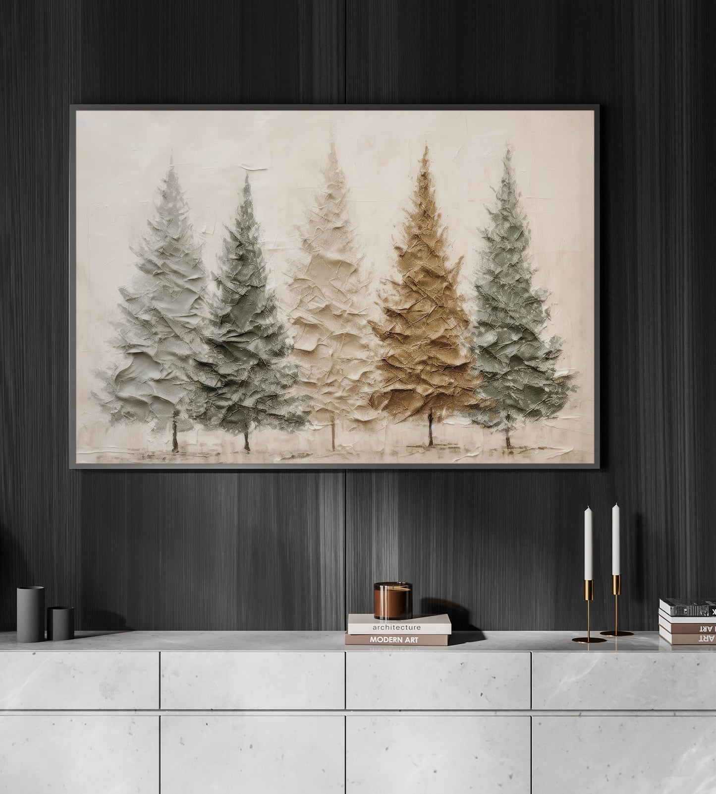 Five Christmas Tree With Different Color, Christmas Tree Canvas Painting, Xmas Wall Art Decor - Christmas Poster Gift