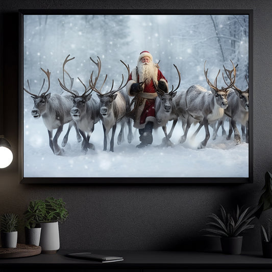 The Peace Of Santa Claus And The Reindeers Cow, Santa Claus Canvas Painting, Xmas Wall Art Decor - Christmas Poster Gift