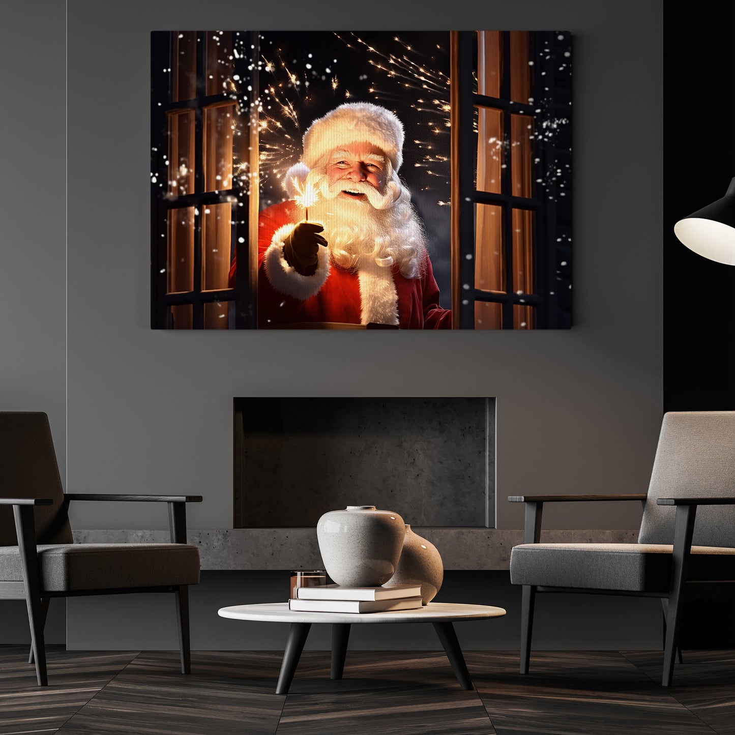 Santa Claus Smiles Through The Window, Santa Claus Canvas Painting, Xmas Wall Art Decor - Christmas Poster Gift