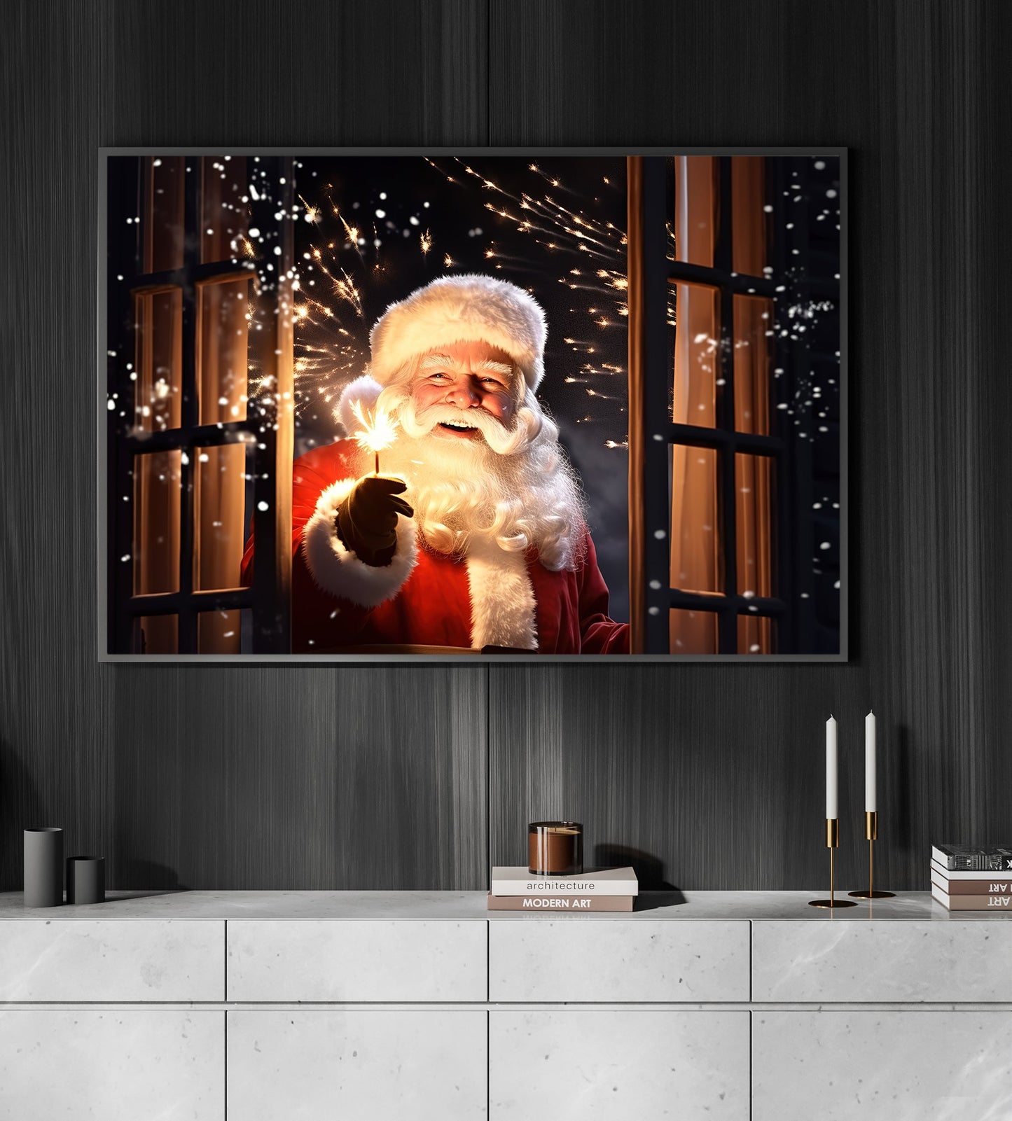 Santa Claus Smiles Through The Window, Santa Claus Canvas Painting, Xmas Wall Art Decor - Christmas Poster Gift