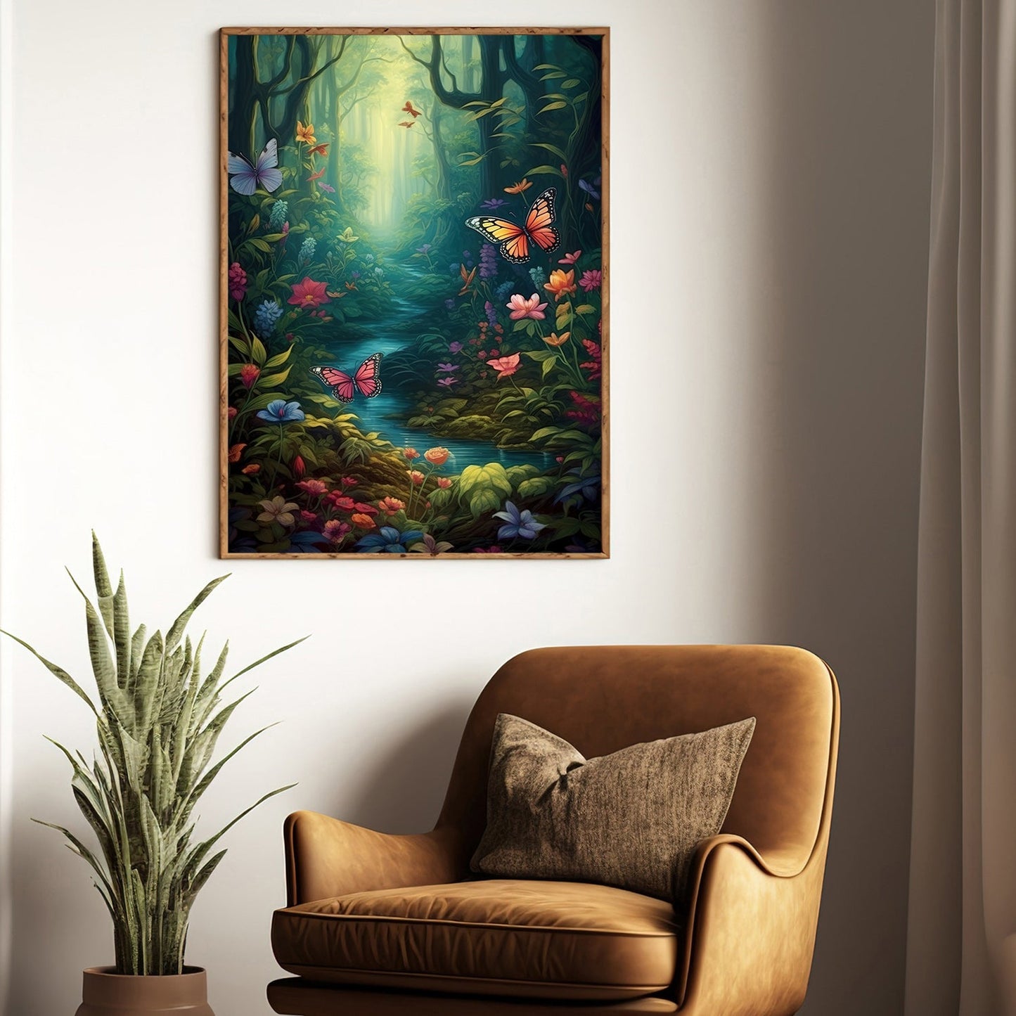 Butterflies In The Mystical Forest, Mystical Forest Canvas Painting, Wall Art Decor - Forest Poster Gift