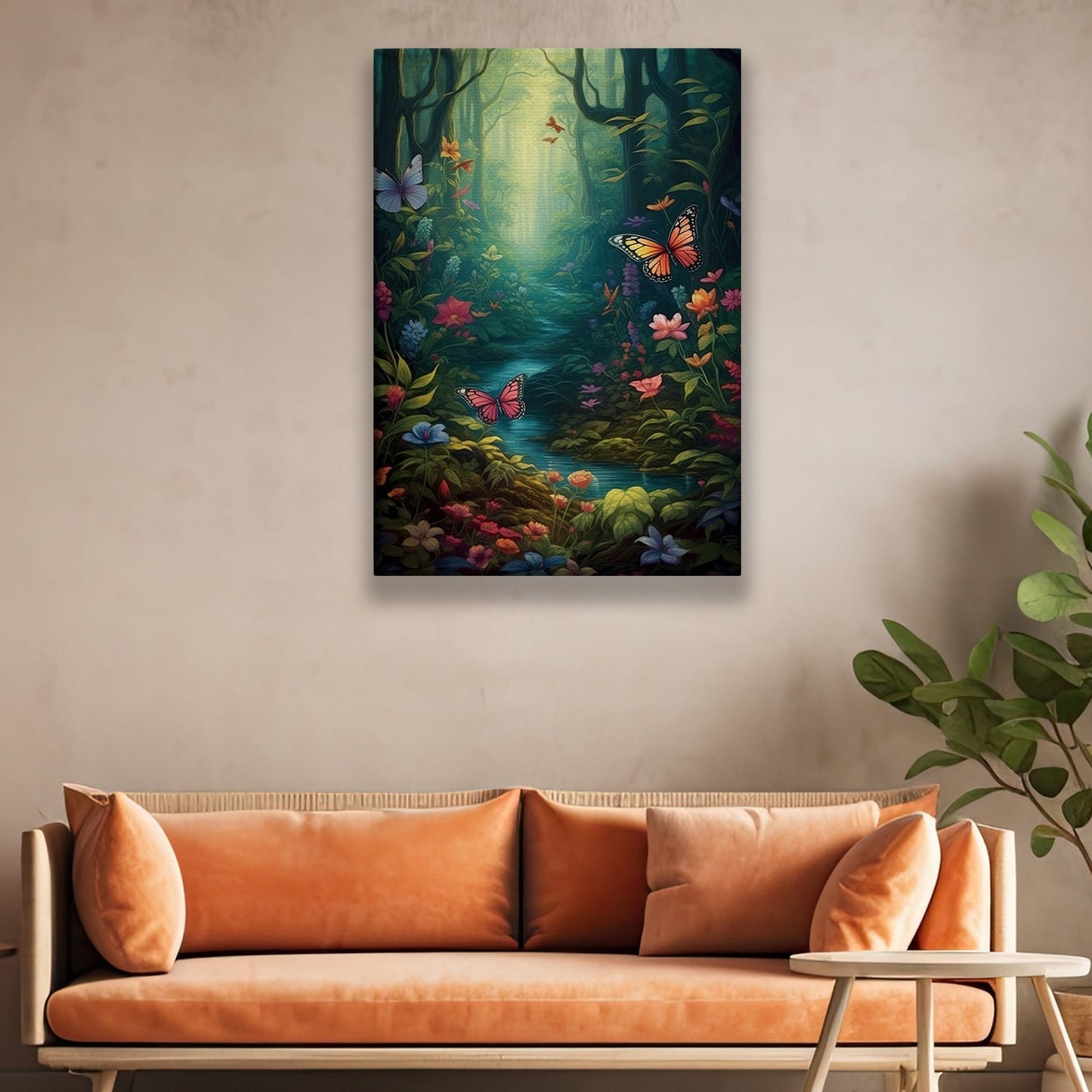 Butterflies In The Mystical Forest, Mystical Forest Canvas Painting, Wall Art Decor - Forest Poster Gift