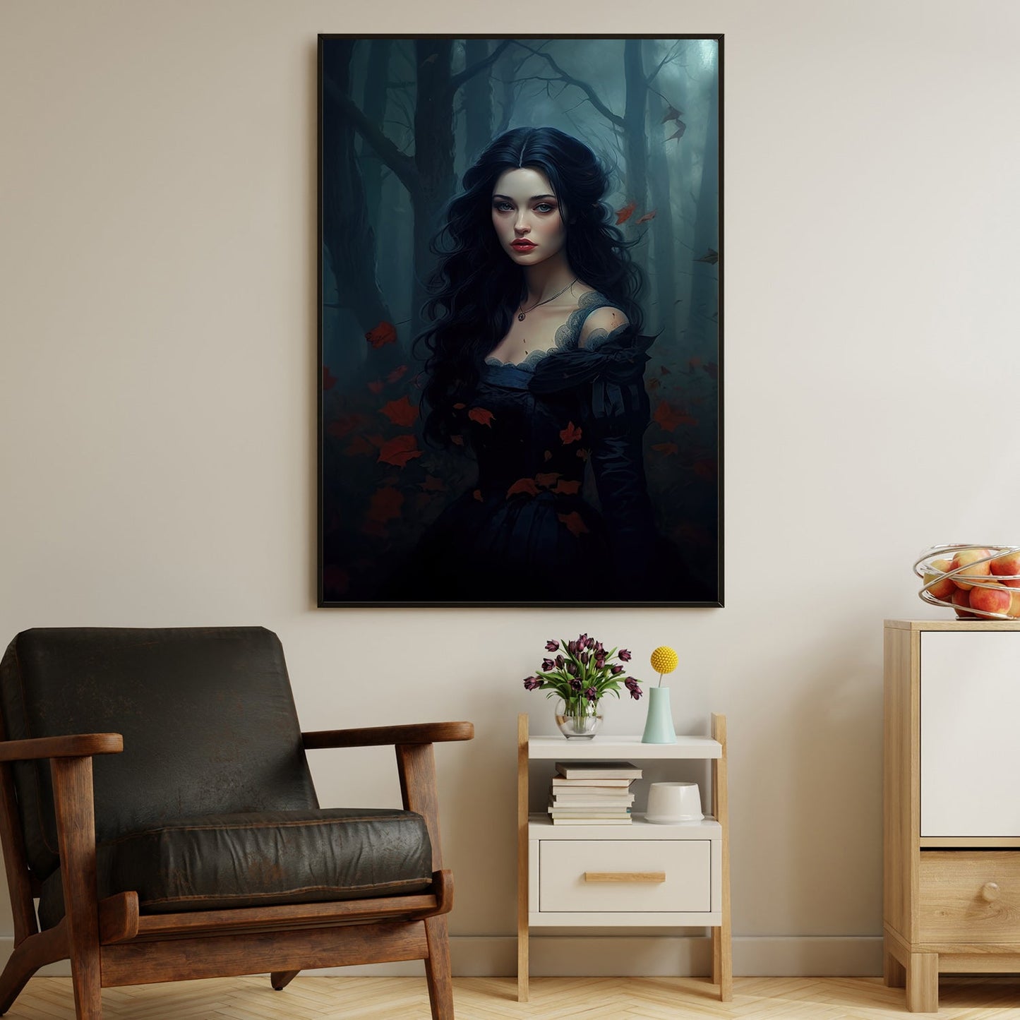 The Forest's Midnight Muse, Victorian Princess Canvas Painting, Wall Art Decor - Princess Poster Gift