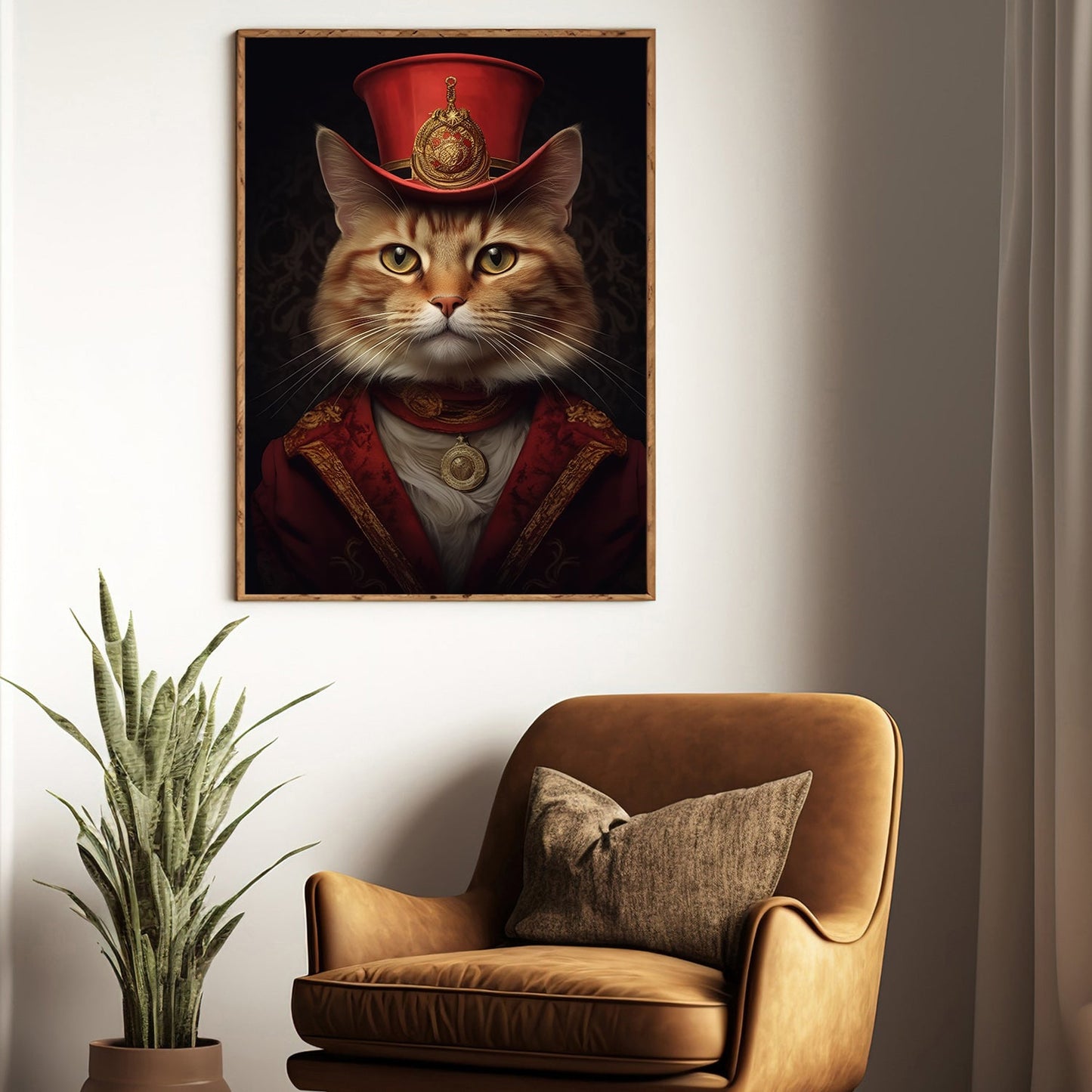 Noble Cat With Red Hat, Victorian Cat Canvas Painting, Majestic Wall Art Decor, Poster Gift For Cat Lovers