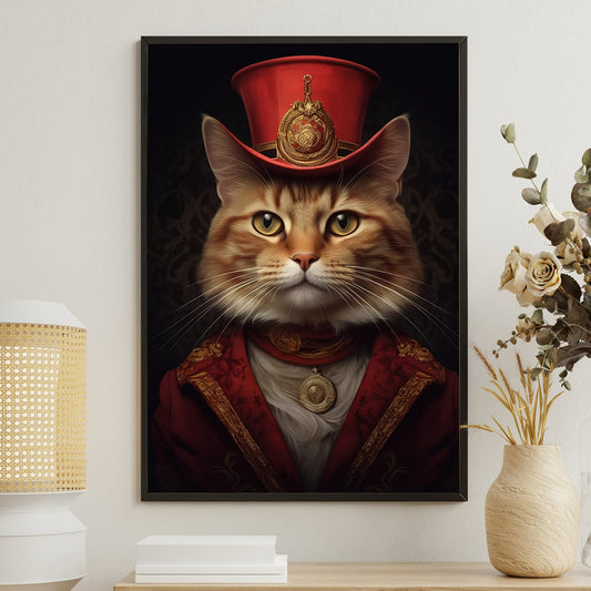 Noble Cat With Red Hat, Victorian Cat Canvas Painting, Majestic Wall Art Decor, Poster Gift For Cat Lovers