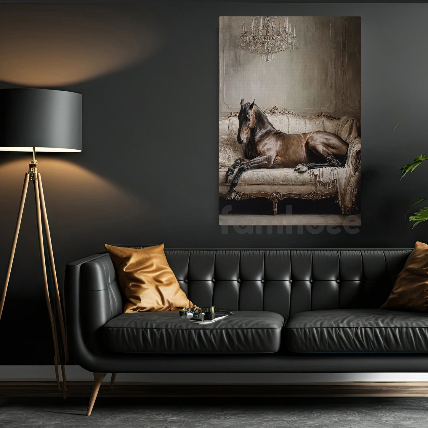 Regal Horse Canvas Painting, Horse Lying Baroque Sofa Wall Art Decor, Poster Gift For Horse Lovers