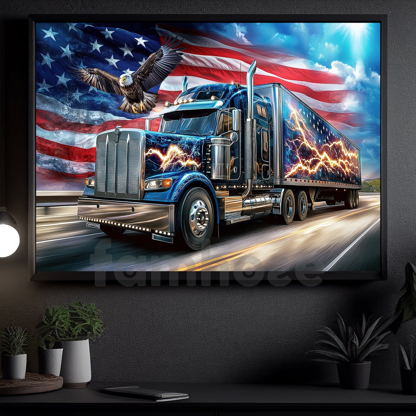 July 4th Truck Eagle Canvas Painting, Patriotic Power Wall Art Decor, Poster Gift For American Lovers, Truck Drivers