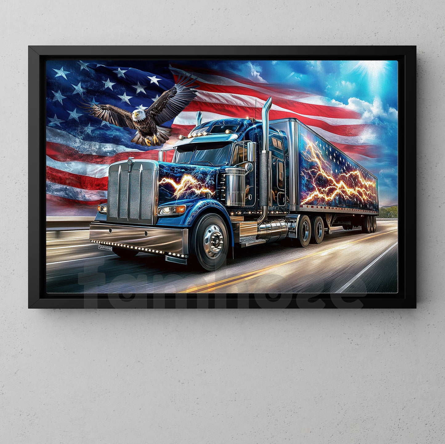 July 4th Truck Eagle Canvas Painting, Patriotic Power Wall Art Decor, Poster Gift For American Lovers, Truck Drivers