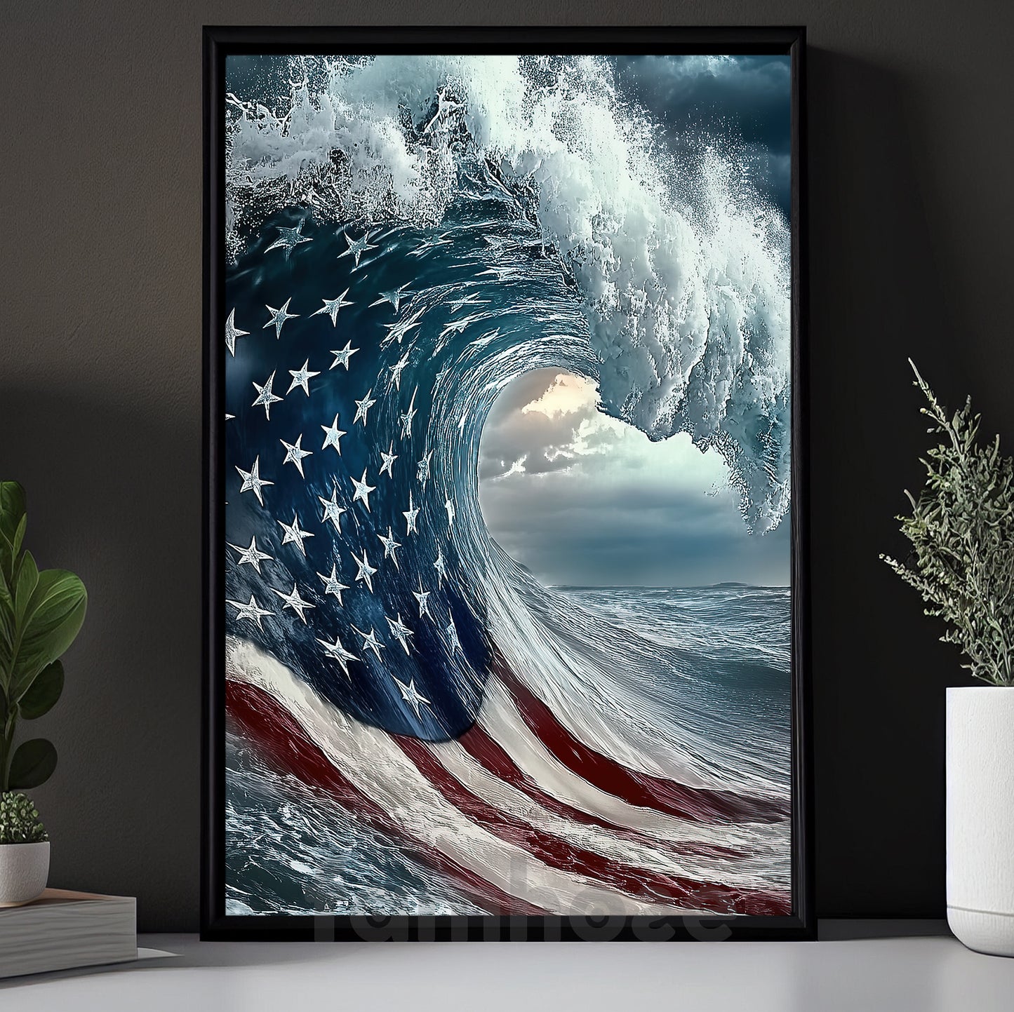 July 4th Wave Canvas Painting, Patriotic Wave Wall Art Decor, Poster Independence Day Gift For American Lovers