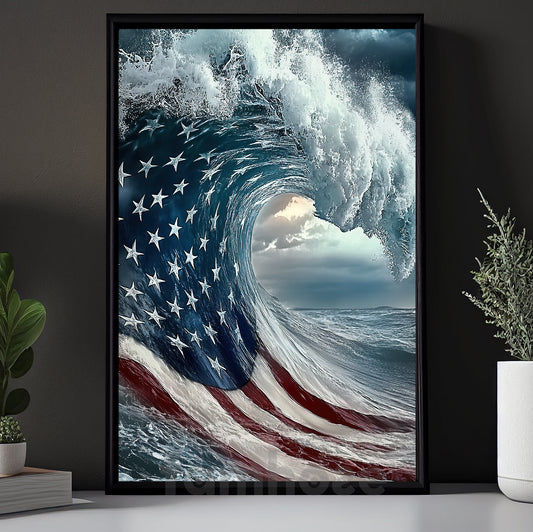 July 4th Wave Canvas Painting, Patriotic Wave Wall Art Decor, Poster Independence Day Gift For American Lovers
