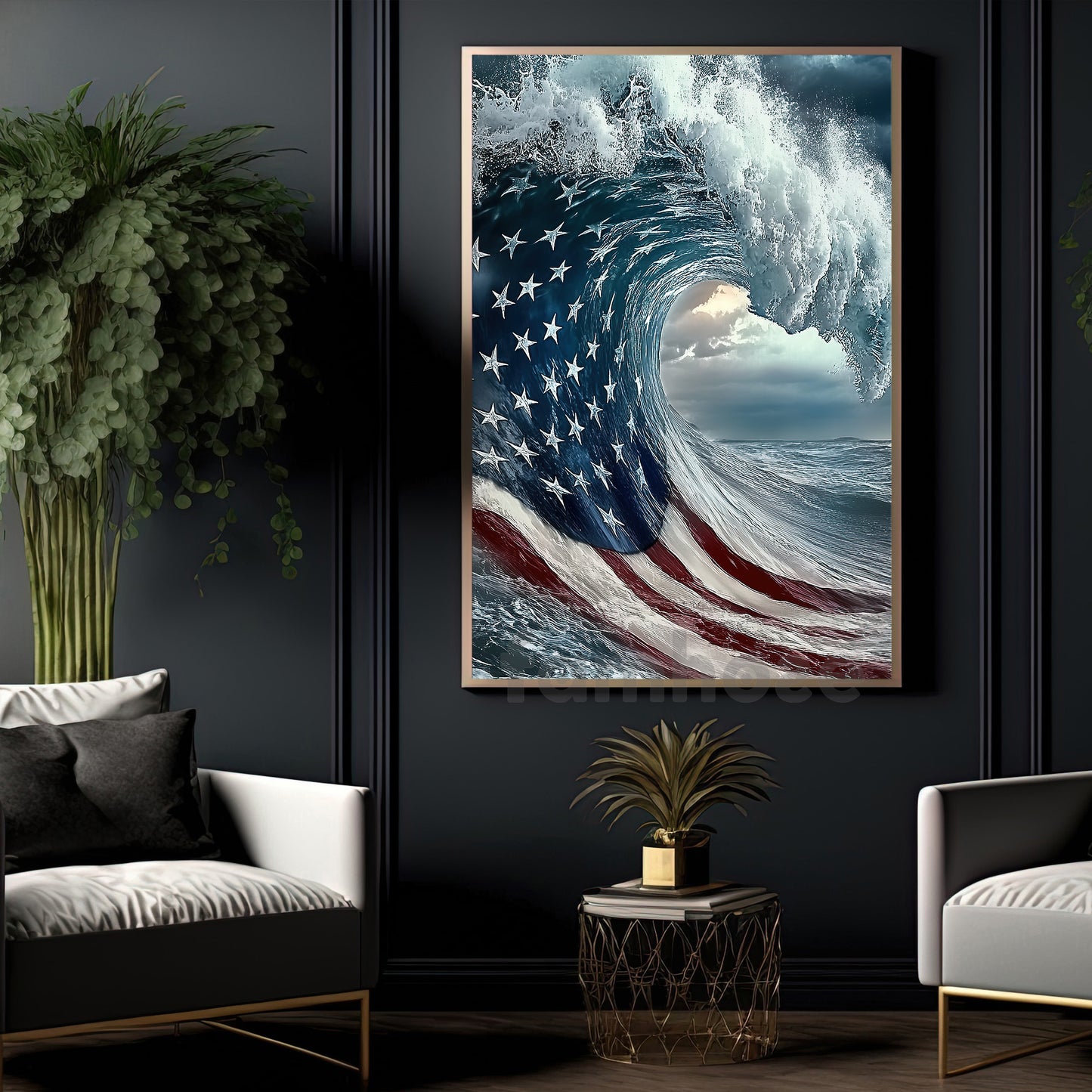 July 4th Wave Canvas Painting, Patriotic Wave Wall Art Decor, Poster Independence Day Gift For American Lovers
