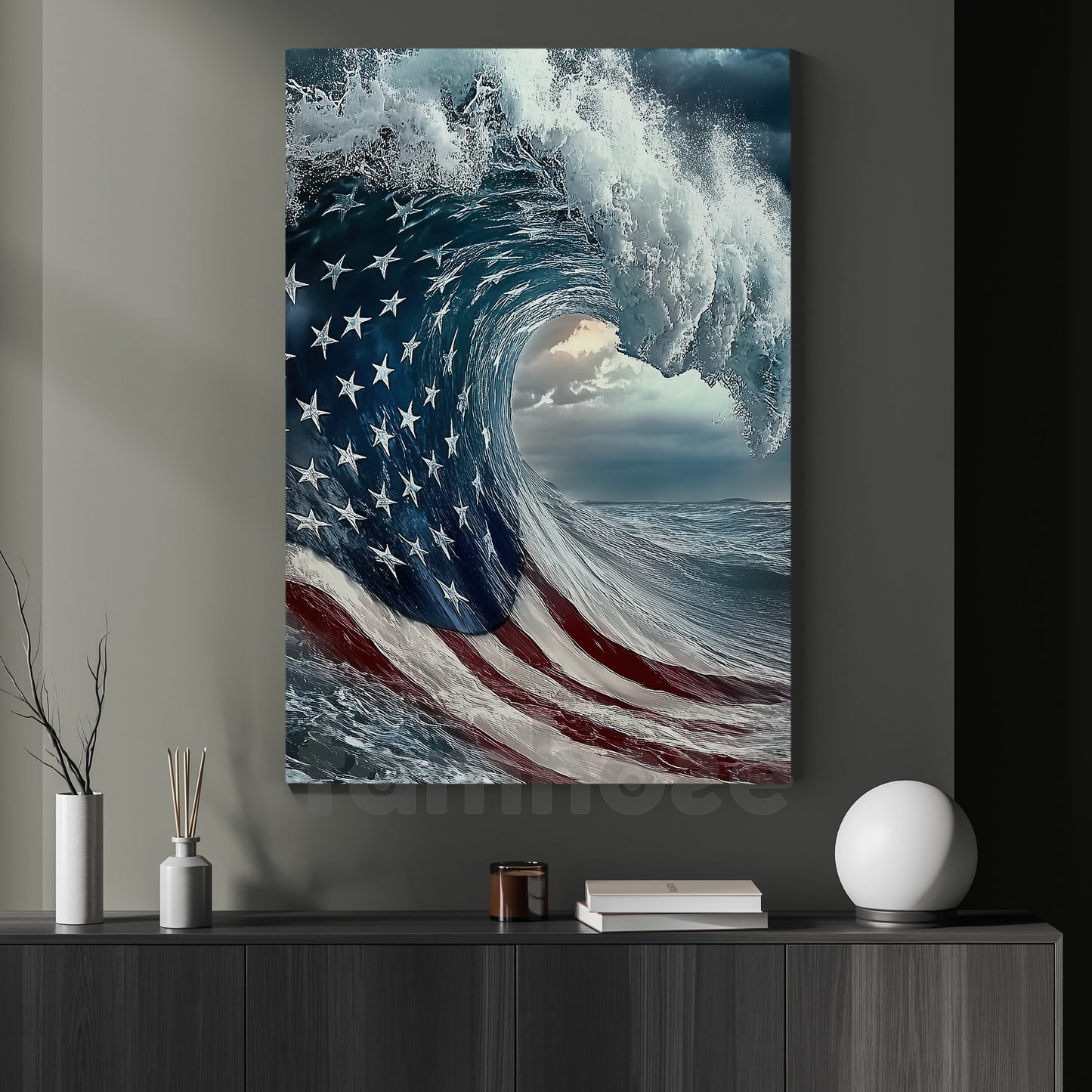 July 4th Wave Canvas Painting, Patriotic Wave Wall Art Decor, Poster Independence Day Gift For American Lovers