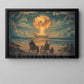 Surreal Beach Explosion Canvas Painting, Couple Watching Nuclear Blast Wall Art Decor, Poster Gift