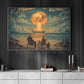 Surreal Beach Explosion Canvas Painting, Couple Watching Nuclear Blast Wall Art Decor, Poster Gift