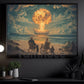 Surreal Beach Explosion Canvas Painting, Couple Watching Nuclear Blast Wall Art Decor, Poster Gift