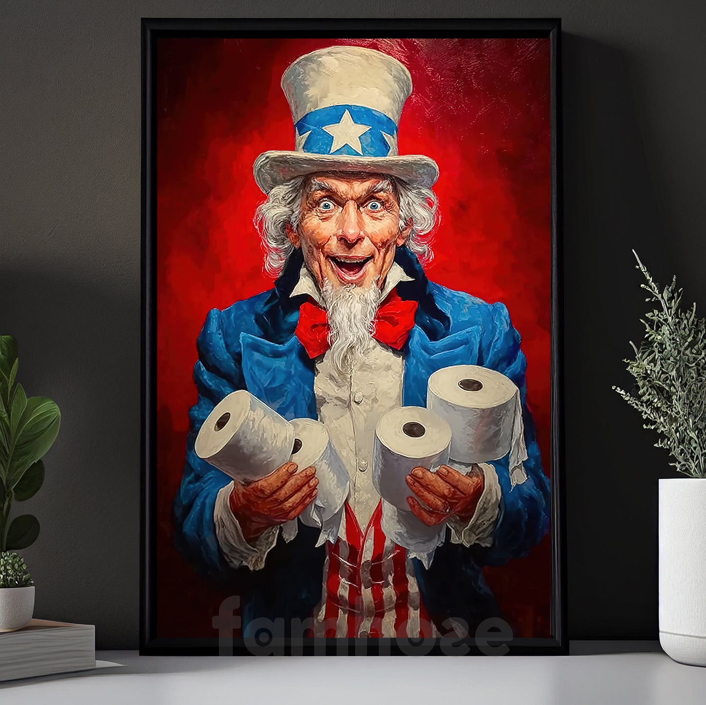 July 4th Uncle Sam Toilet Canvas Painting, Patriotic Toilet Paper Poster Print, Novelty Wall Art Decor