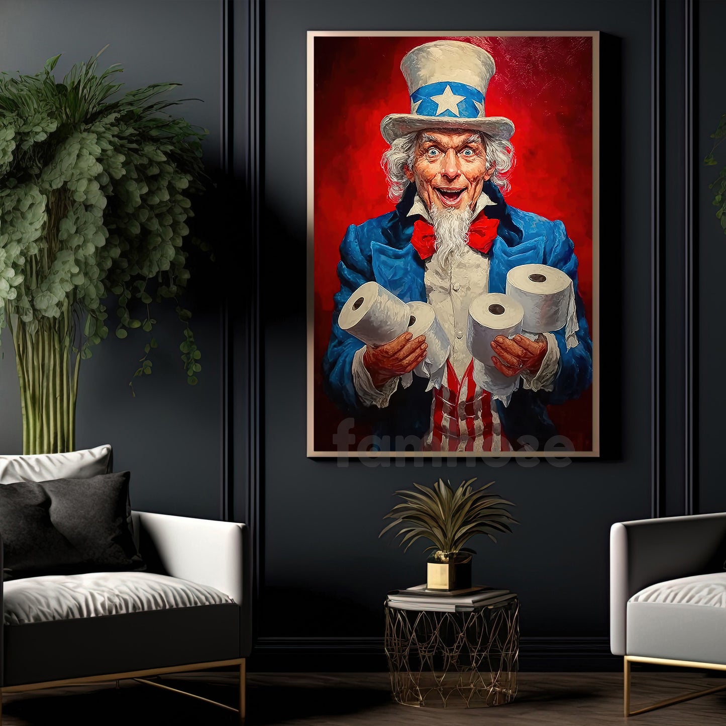 July 4th Uncle Sam Toilet Canvas Painting, Patriotic Toilet Paper Poster Print, Novelty Wall Art Decor