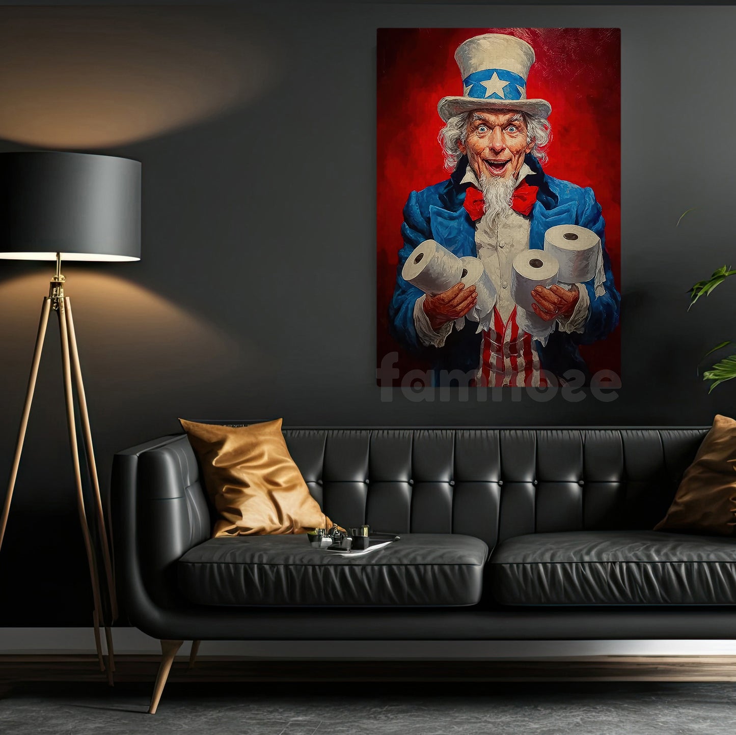 July 4th Uncle Sam Toilet Canvas Painting, Patriotic Toilet Paper Poster Print, Novelty Wall Art Decor