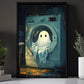 Cute Halloween Boo Canvas Painting, Ghost Doing Laundry Wall Art Decor, Spooky Season Poster Gift For Ghost Lovers