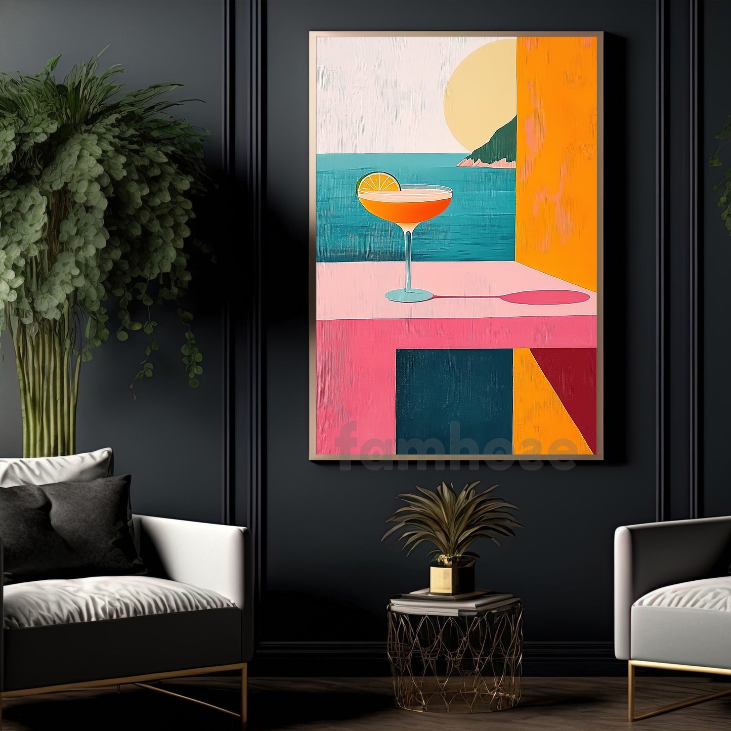 Abstract Canvas Painting, Seaside Cocktail Wall Art Decor, Poster Gift To Decor House Or Office